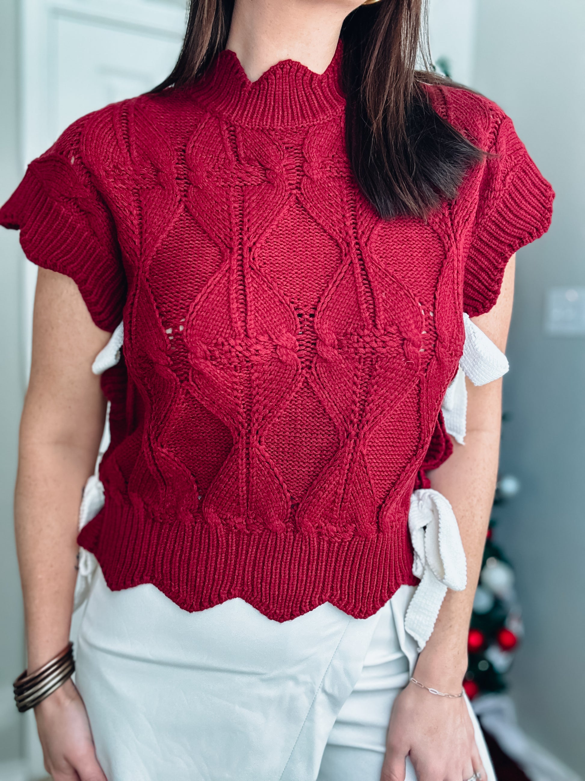 Pretty Little Bows Mock Neck Sweater Vest - Southern Divas Boutique