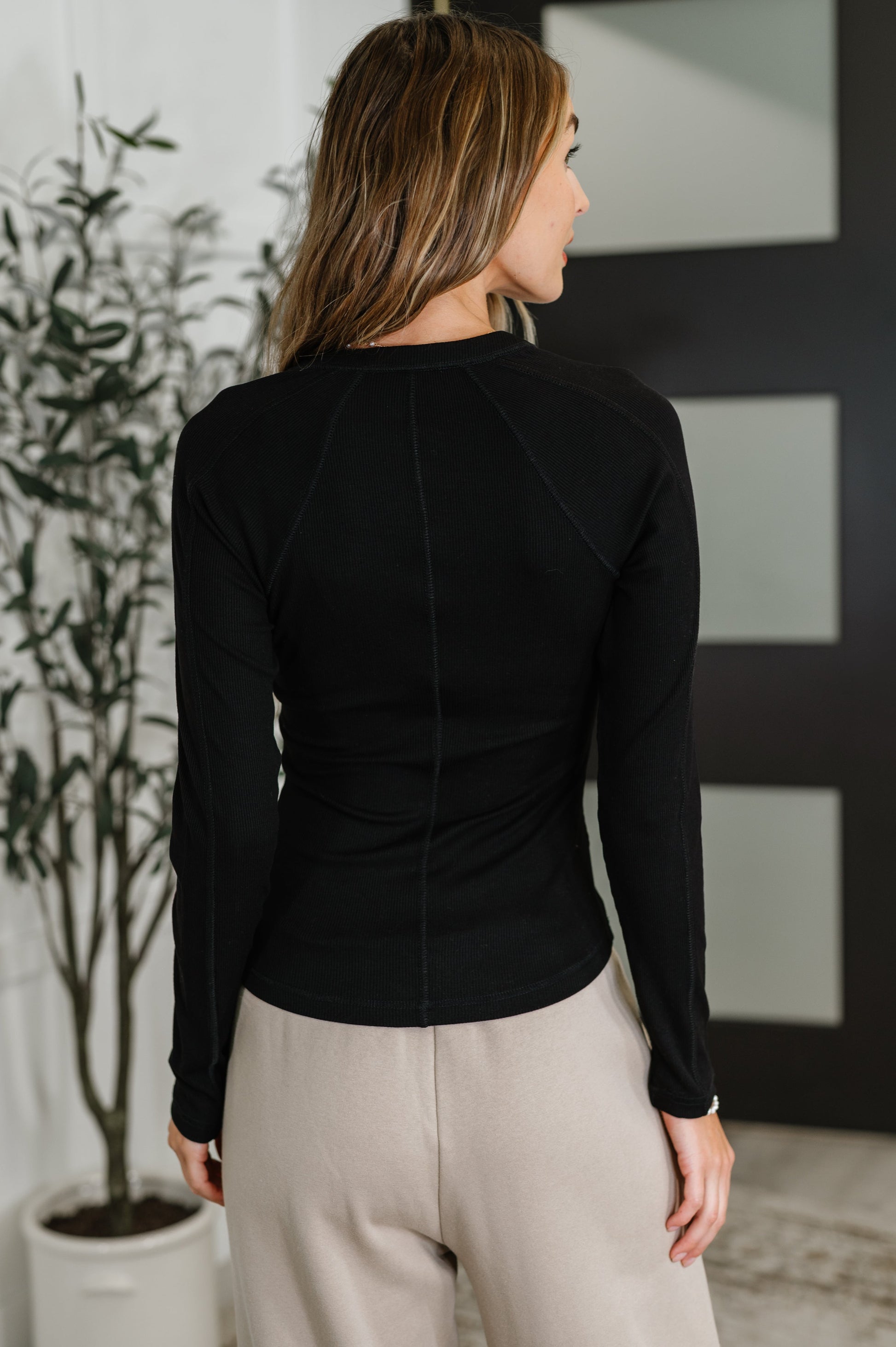 Effortless Edge Knit Henley Top in Black - Southern Divas Boutique
