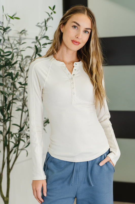 Effortless Edge Knit Henley Top in Natural - Southern Divas Boutique
