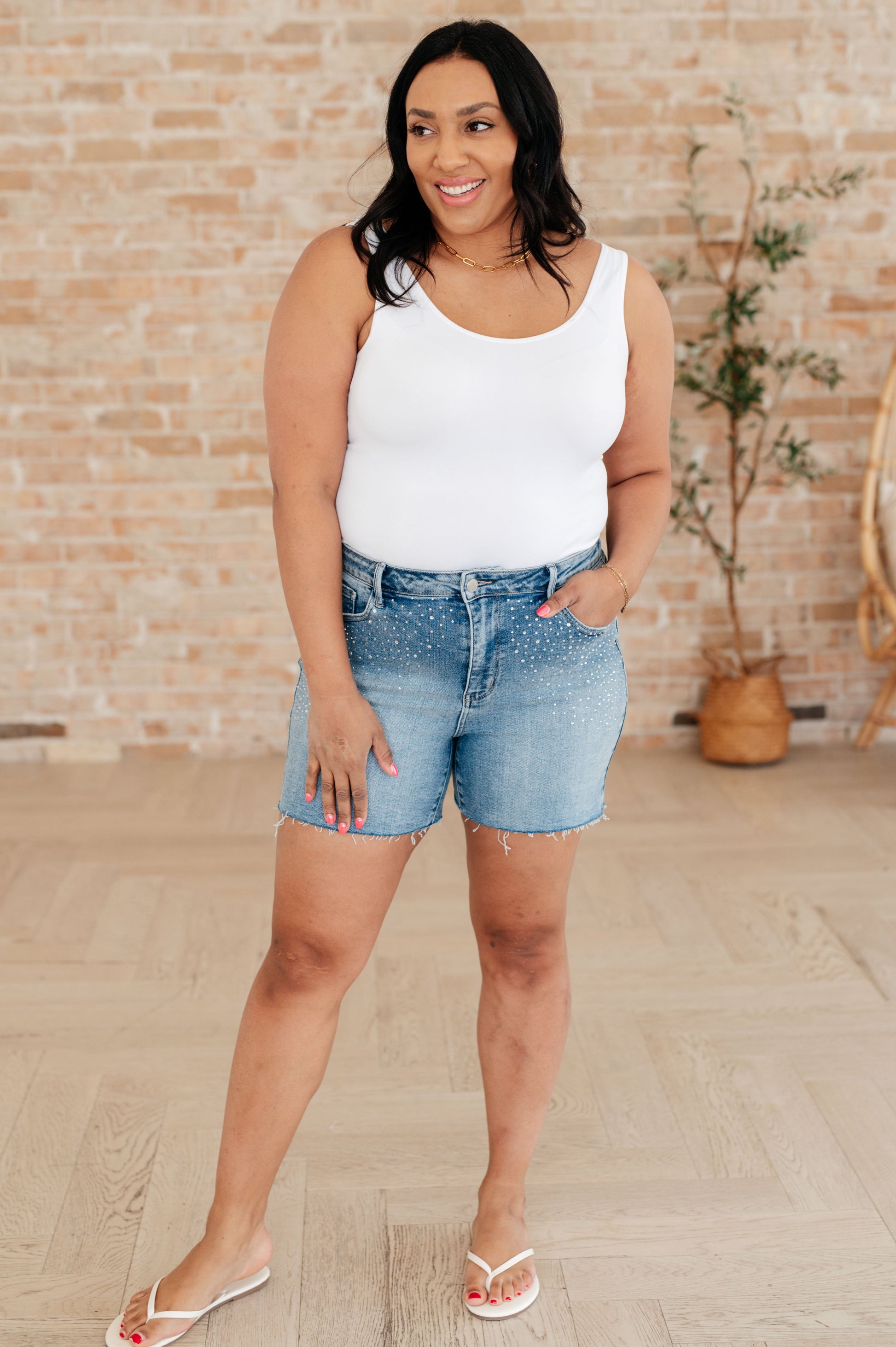 Elle High Rise Rhinestone Cutoff Shorts - Southern Divas Boutique