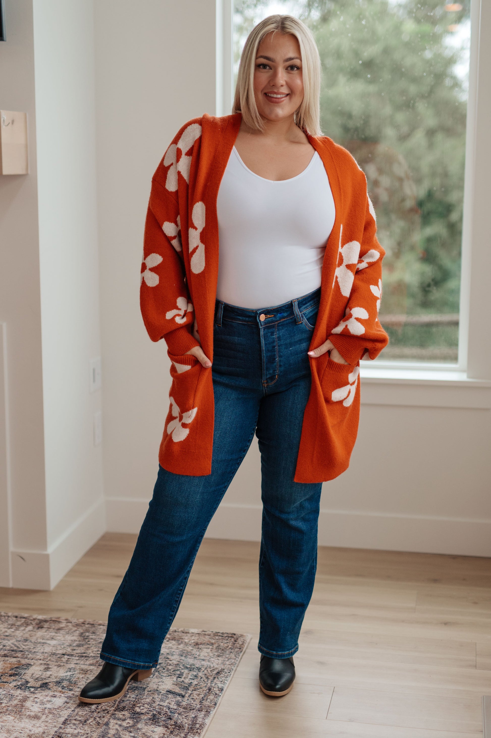 Enough Anyways Floral Cardigan in Burnt Orange - Southern Divas Boutique
