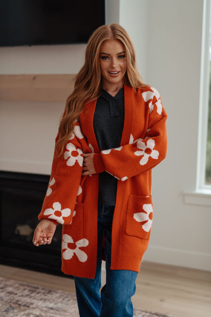 Enough Anyways Floral Cardigan in Burnt Orange - Southern Divas Boutique