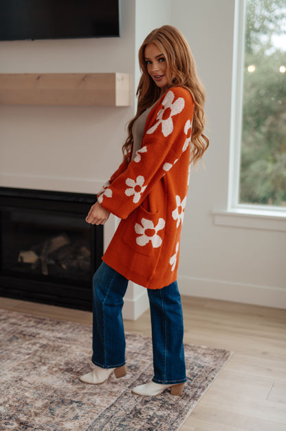 Enough Anyways Floral Cardigan in Burnt Orange - Southern Divas Boutique