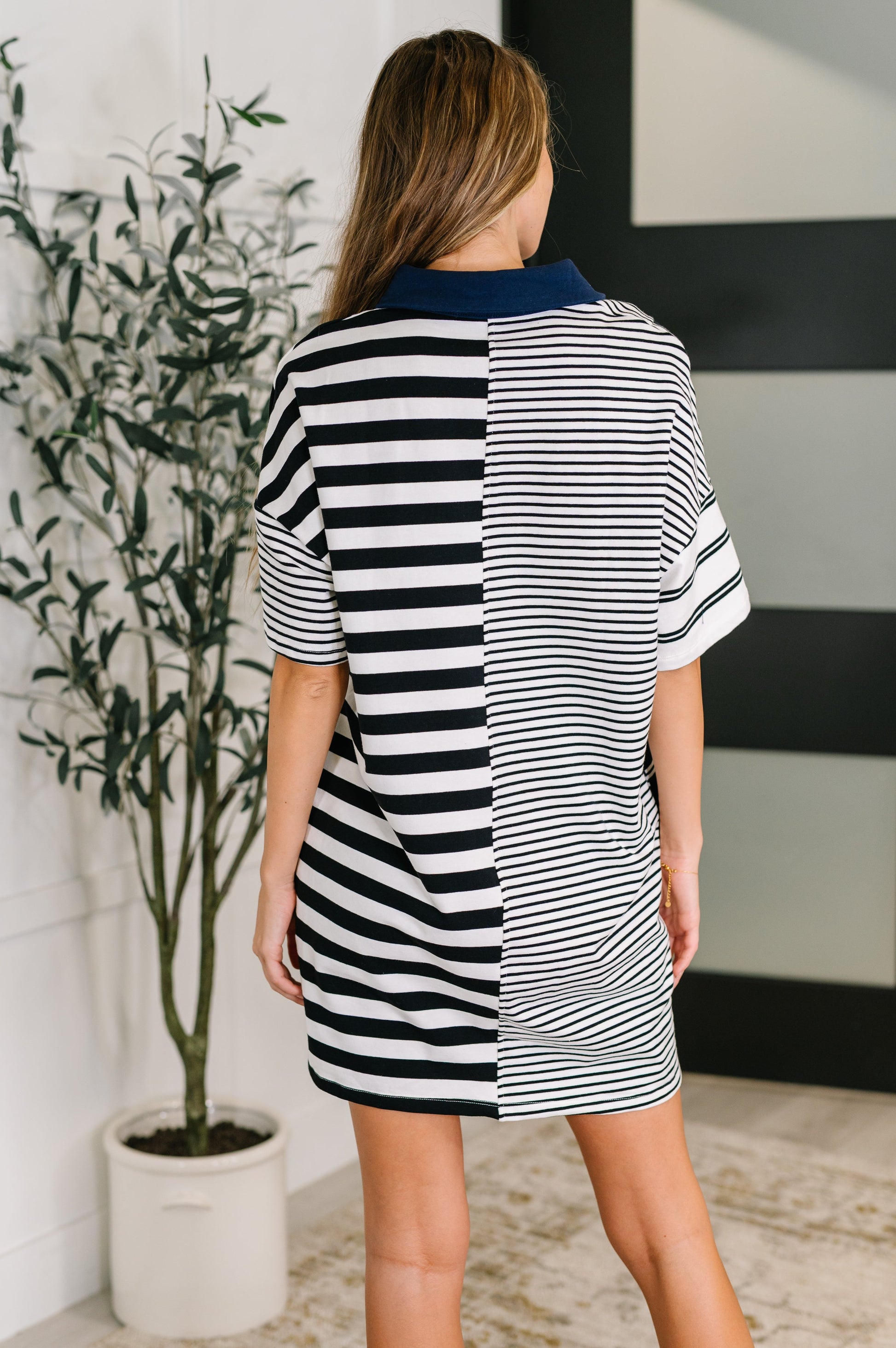 Everlasting Love Striped Collared Dress in Black and Navy - Southern Divas Boutique