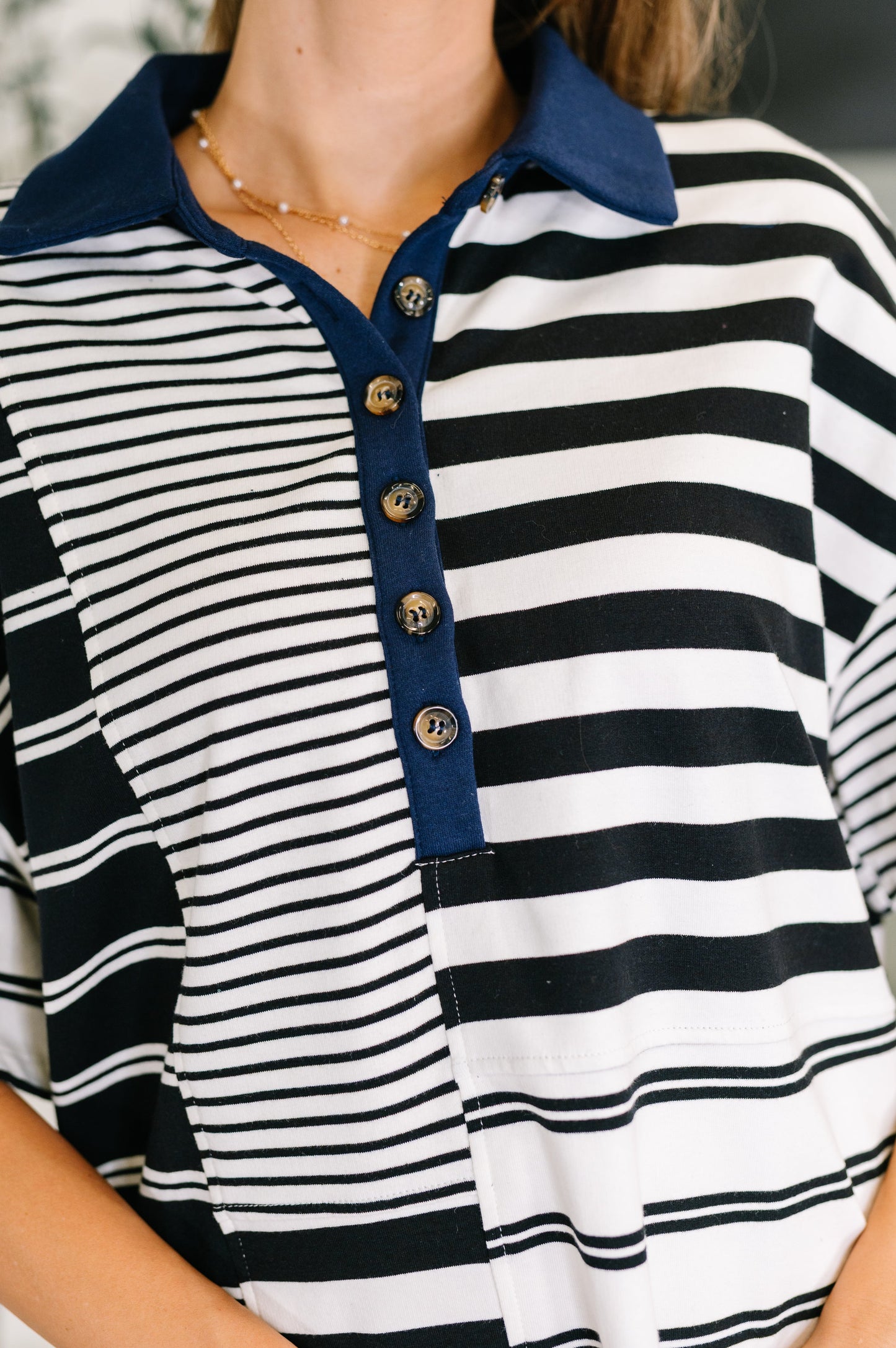 Everlasting Love Striped Collared Dress in Black and Navy - Southern Divas Boutique