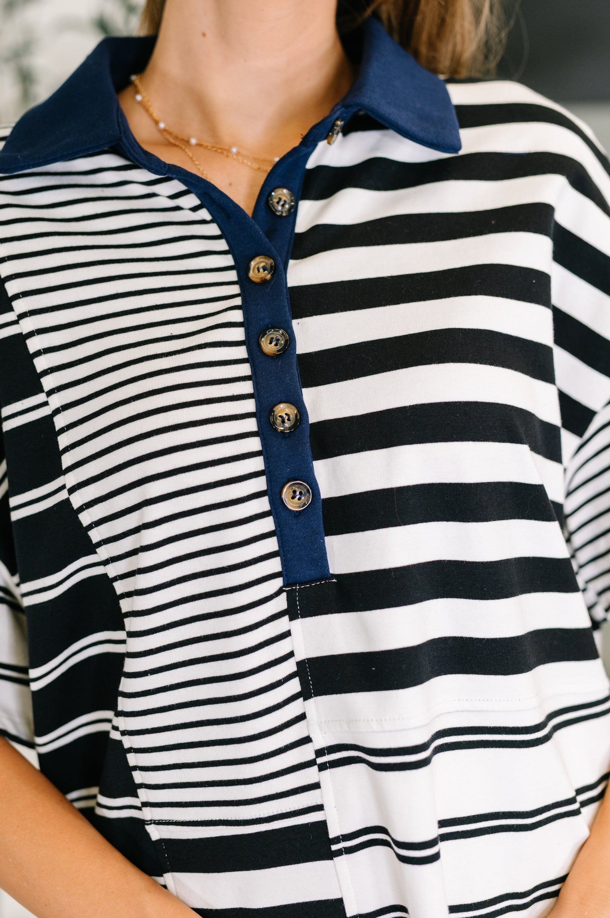 Everlasting Love Striped Collared Dress in Black and Navy - Southern Divas Boutique