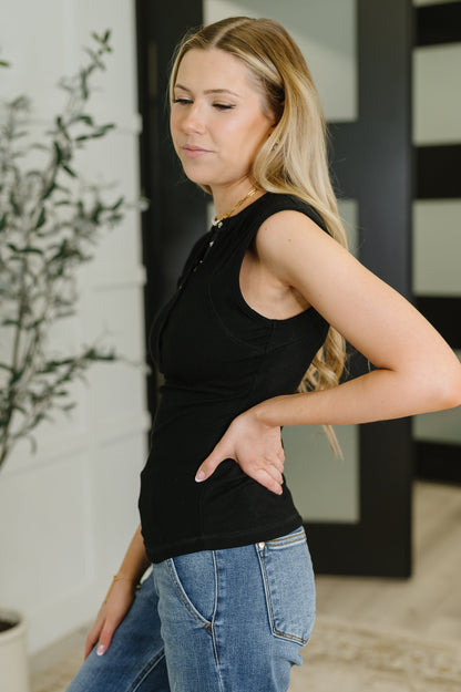 Everyday Edge Knit Henley Tank in Black - Southern Divas Boutique