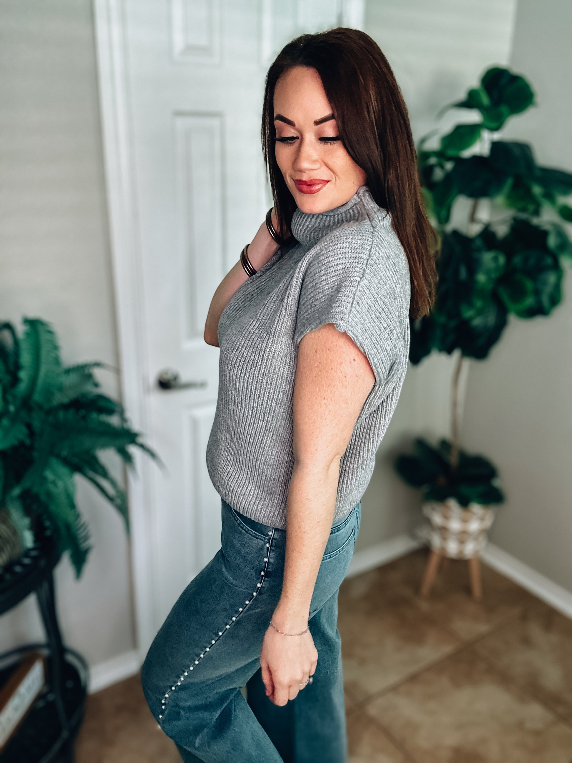 Perfect Score Sweater Top - Heather Grey - Southern Divas Boutique