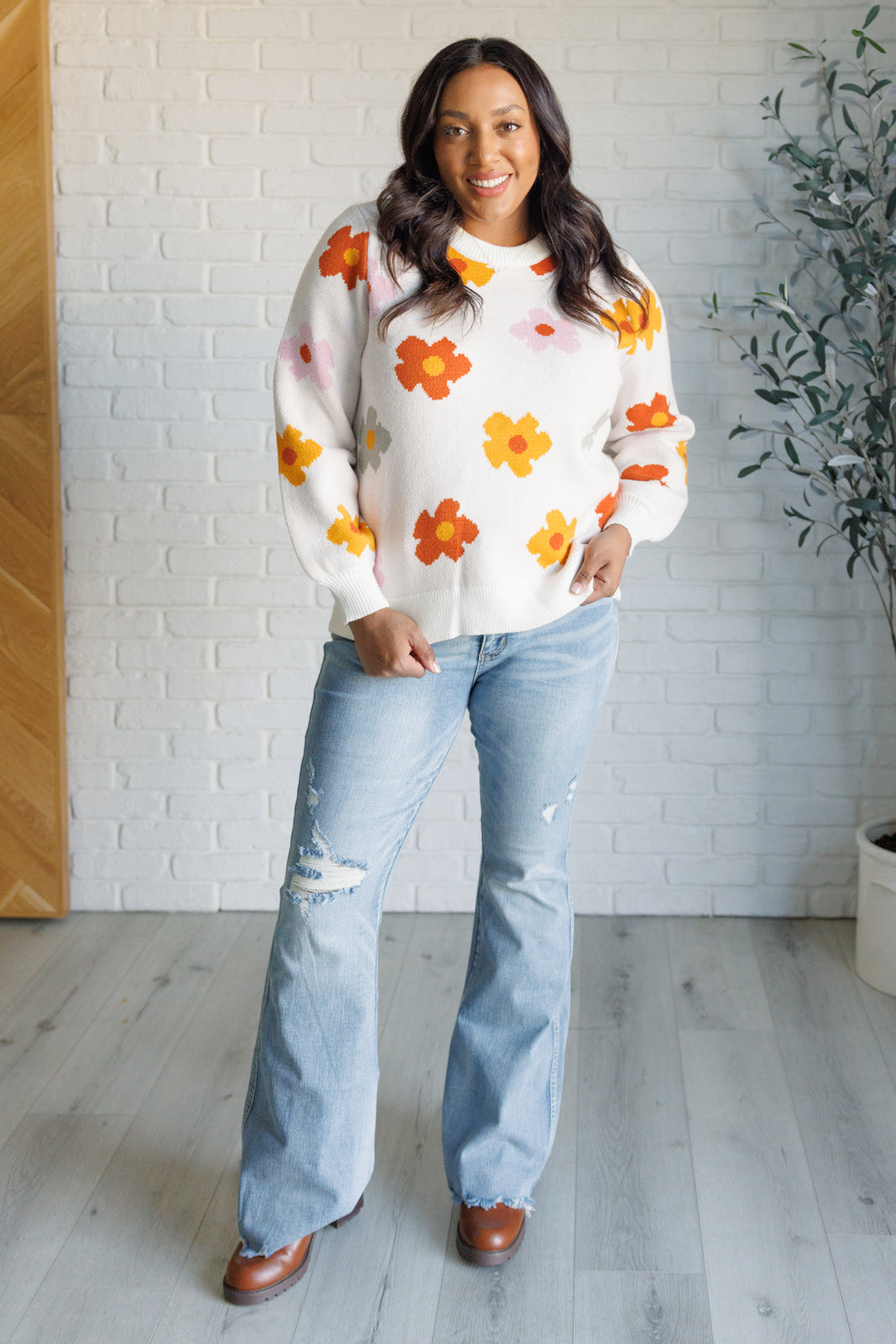 Falling Flowers Floral Sweater - Southern Divas Boutique