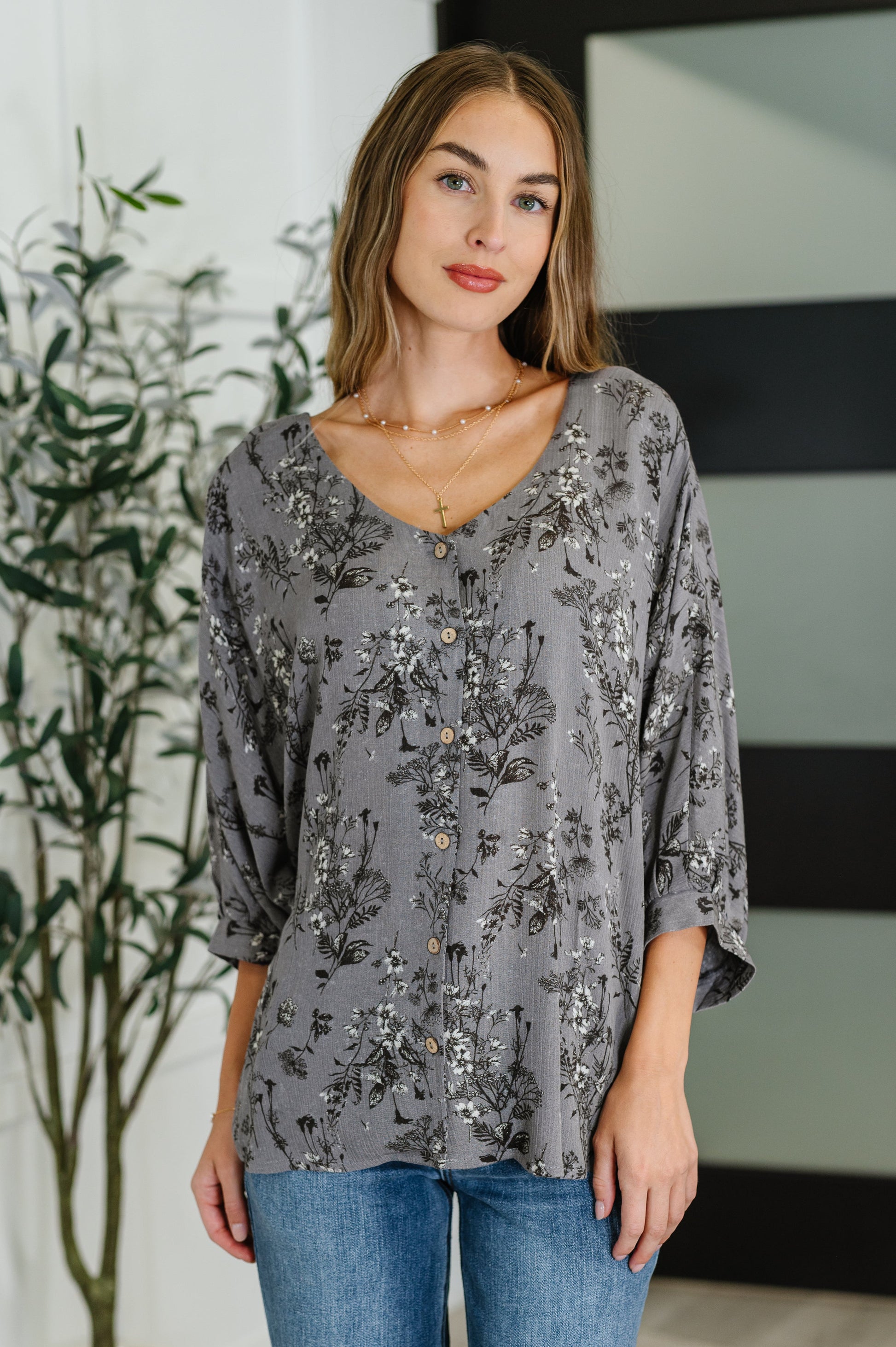 Falling in Deep Crinkle Woven Blouse Dune Grey - Southern Divas Boutique