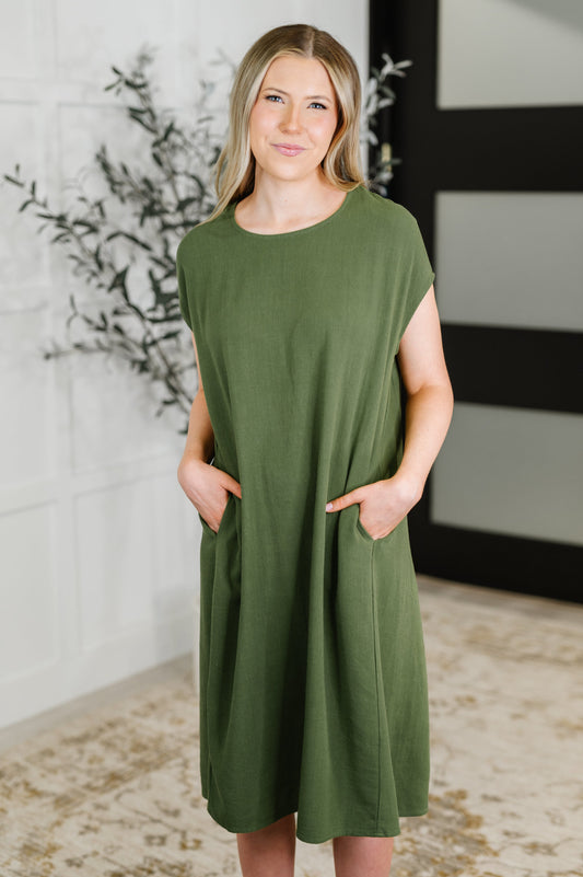 Flatter Me Later Relaxed Dress in Moss - Southern Divas Boutique