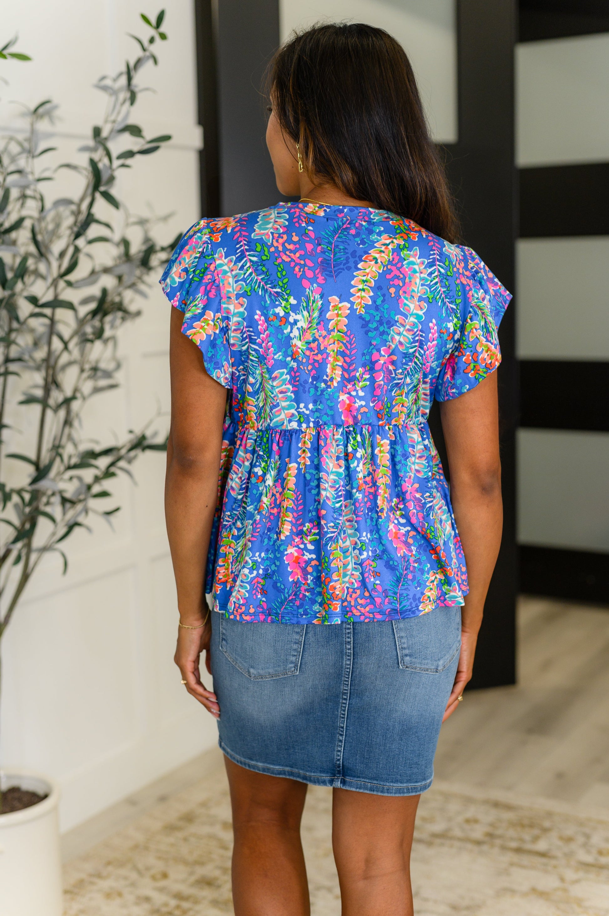 Flirt Alert Flutter Sleeve Top in Blue - Southern Divas Boutique