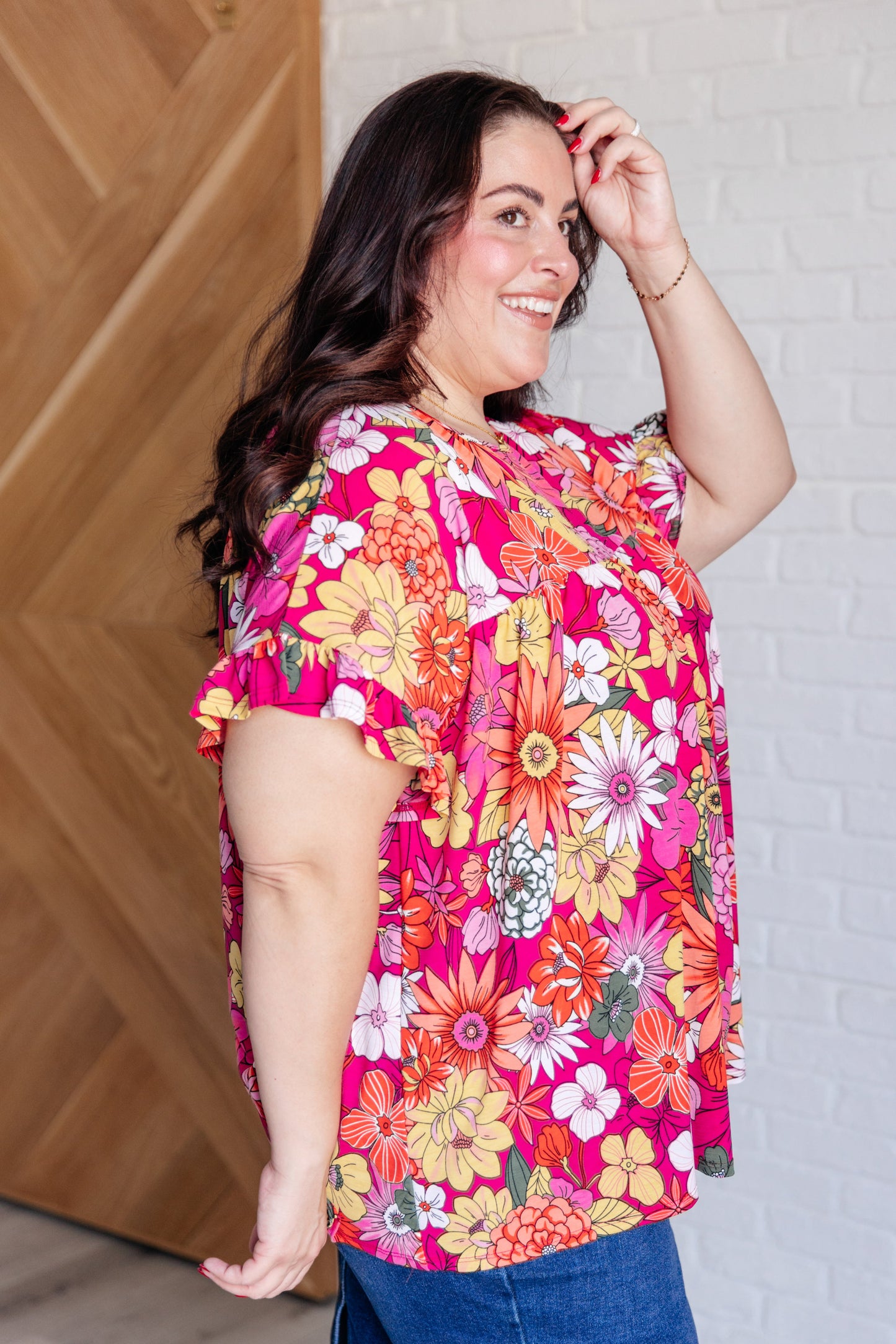 Flit About Floral Top in Pink - Southern Divas Boutique