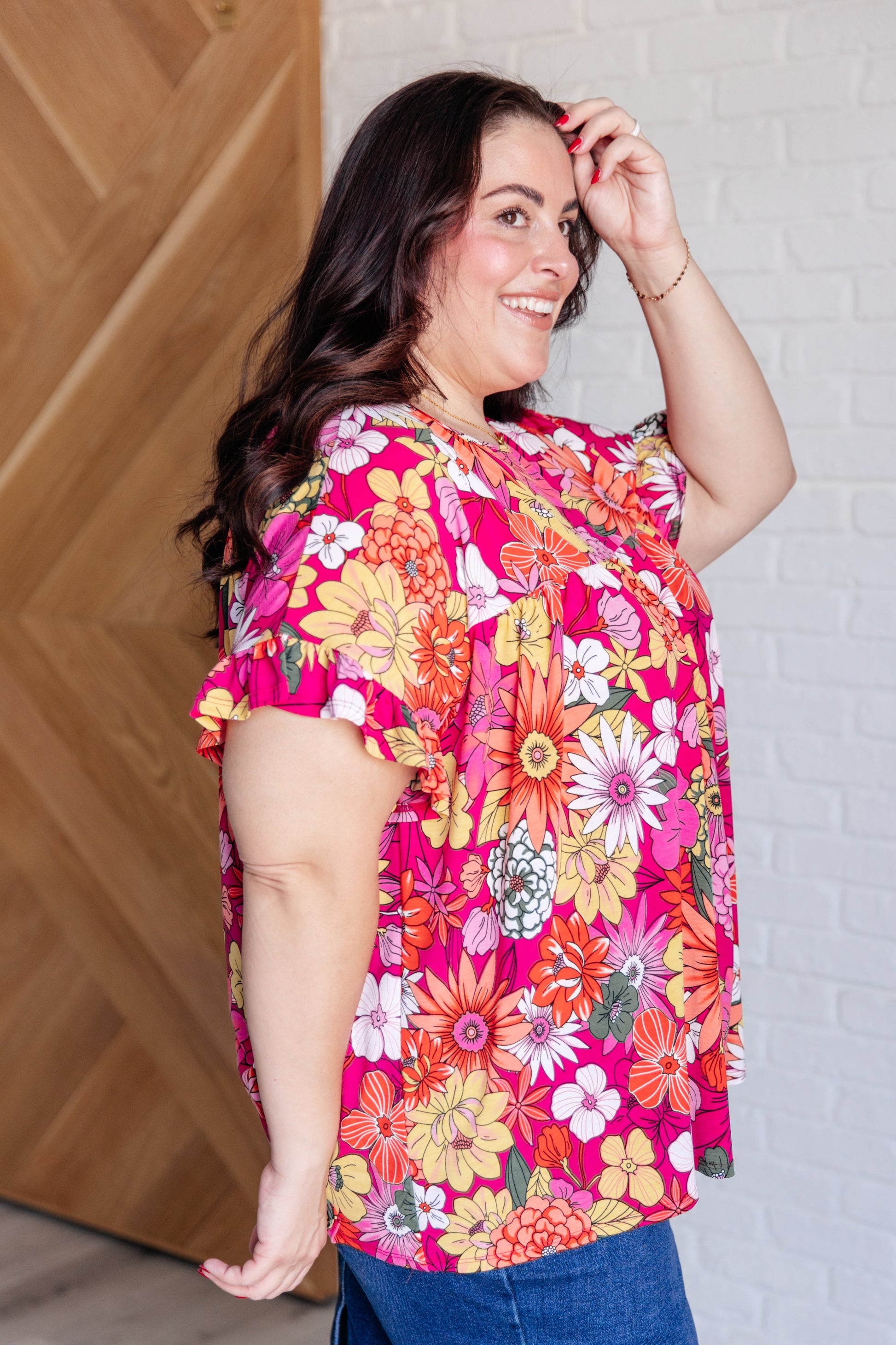 Flit About Floral Top in Pink - Southern Divas Boutique