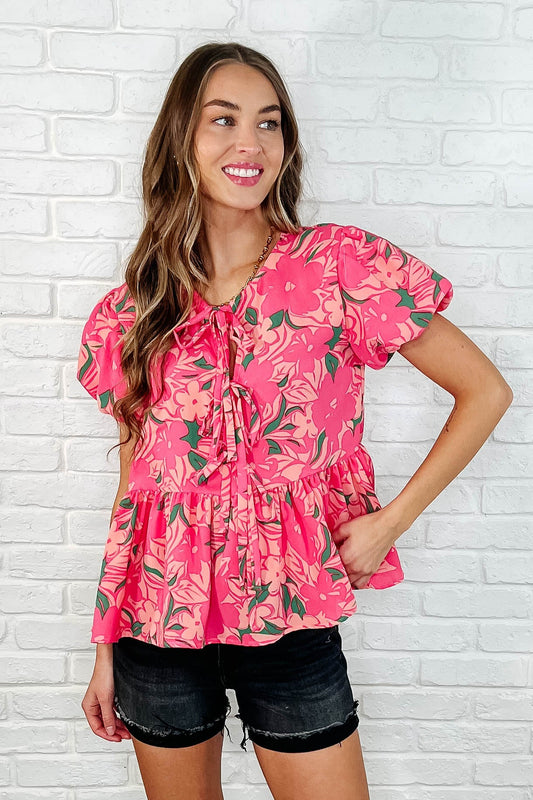 Floral Fling Puff Sleeve Blouse - Southern Divas Boutique