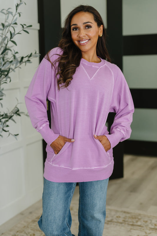 For the Experience Relaxed Pullover in Lavender - Southern Divas Boutique