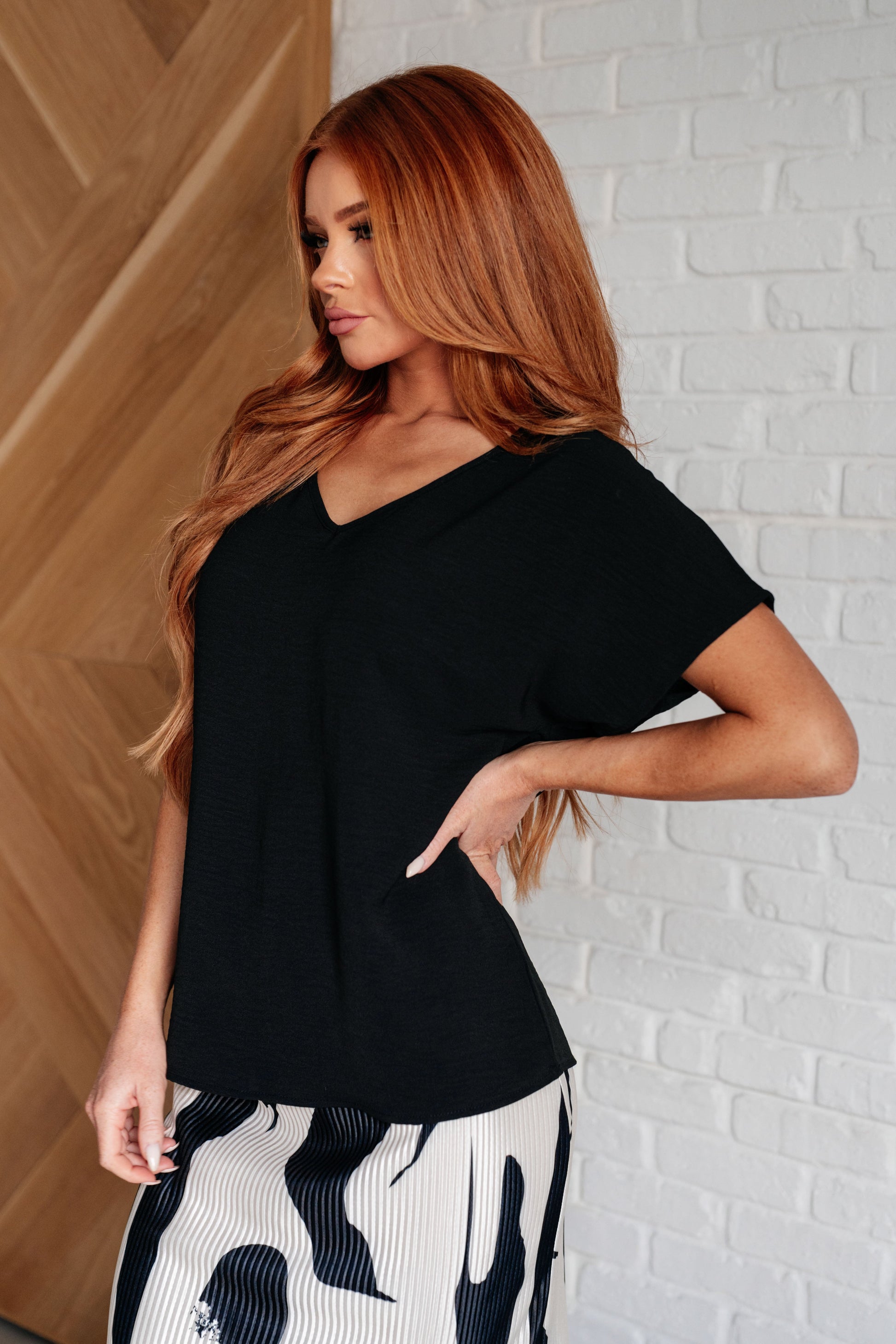 Frequently Asked Questions V-Neck Top in Black - Southern Divas Boutique