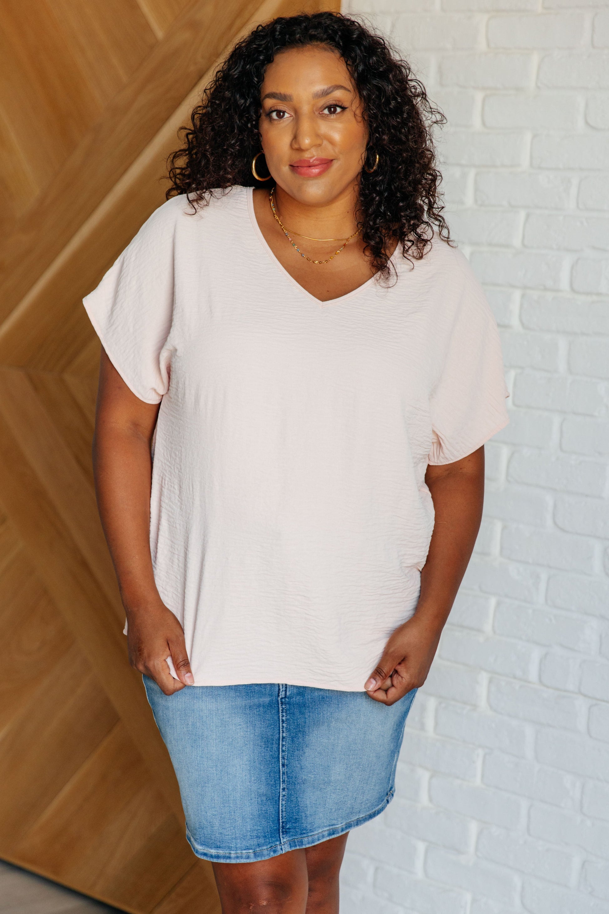Frequently Asked Questions V-Neck Top in Blush - Southern Divas Boutique