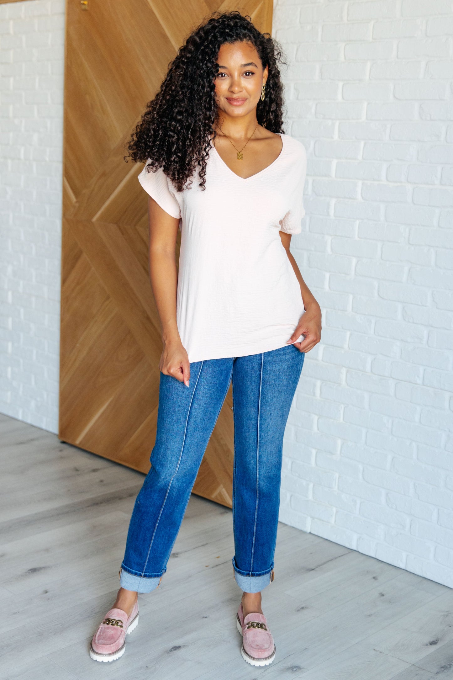 Frequently Asked Questions V-Neck Top in Blush - Southern Divas Boutique