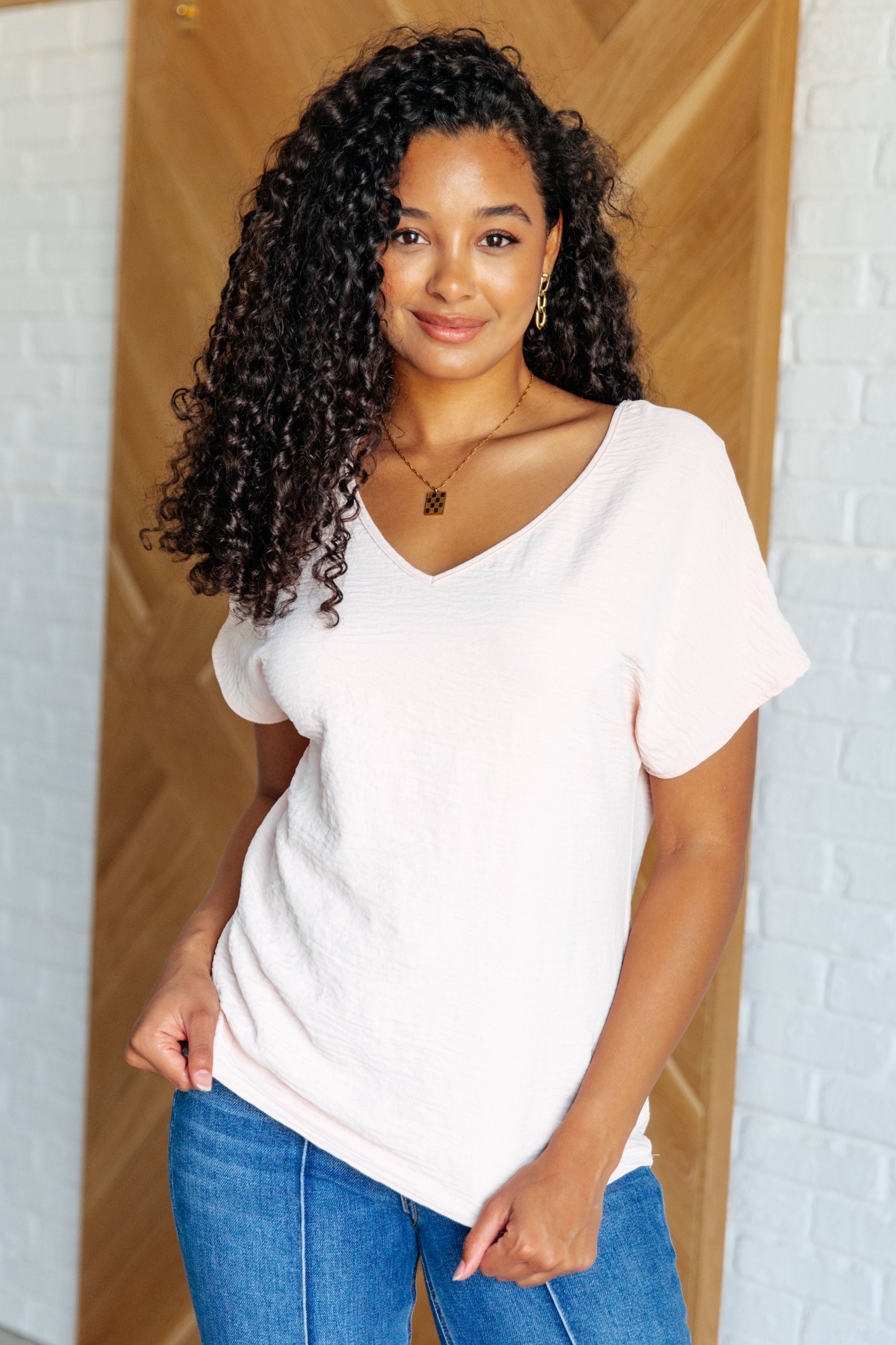 Frequently Asked Questions V-Neck Top in Blush - Southern Divas Boutique