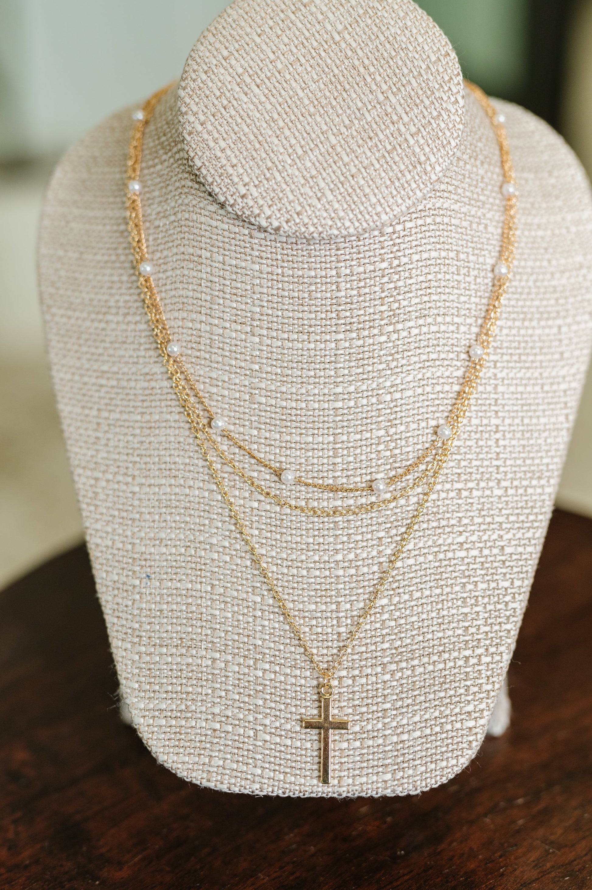Halo Hues Cross Pendant Layered Necklace Set in Gold - Southern Divas Boutique