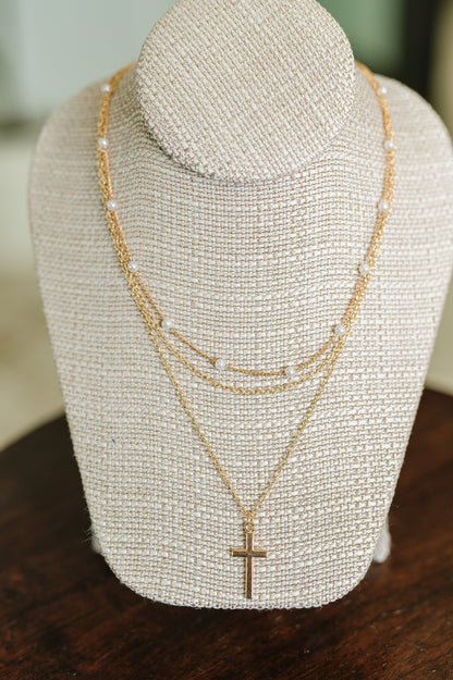 Halo Hues Cross Pendant Layered Necklace Set in Gold - Southern Divas Boutique
