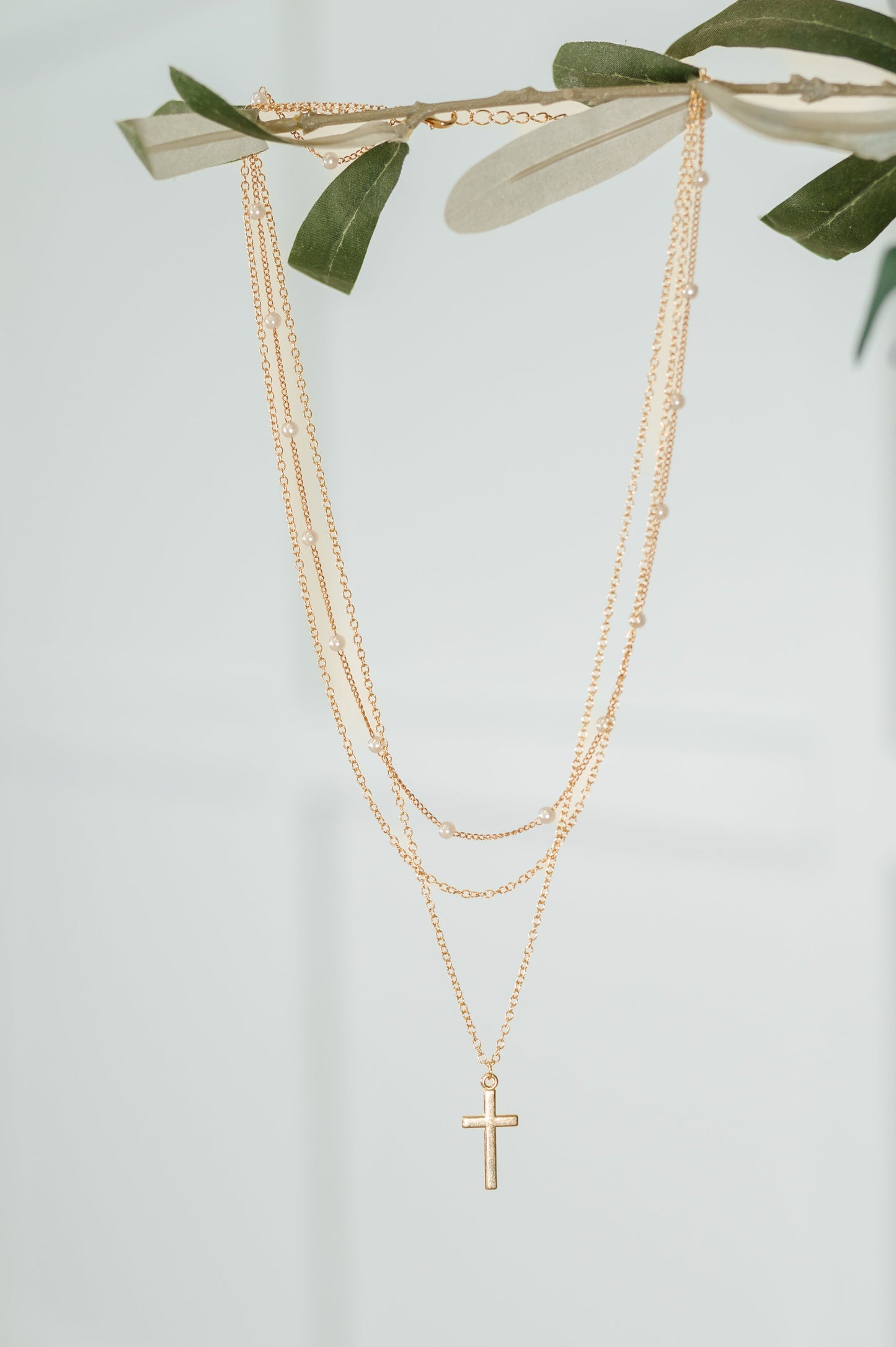 Halo Hues Cross Pendant Layered Necklace Set in Gold - Southern Divas Boutique