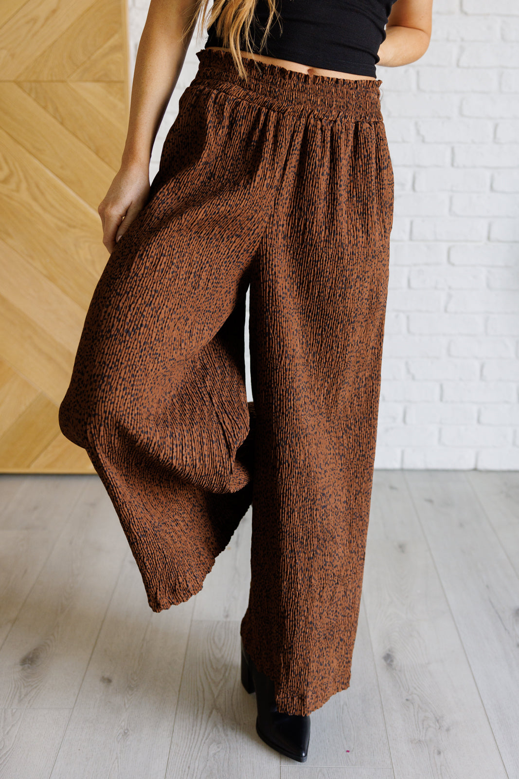 Harmony High Rise Wide Leg Pants in Brown - Southern Divas Boutique
