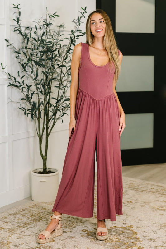 Head to Toe Whoa Gathered Wide Leg Jumpsuit in Mauve - Southern Divas Boutique