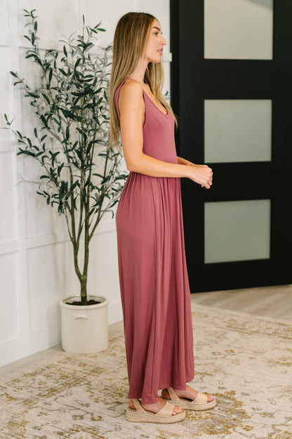 Head to Toe Whoa Gathered Wide Leg Jumpsuit in Mauve - Southern Divas Boutique