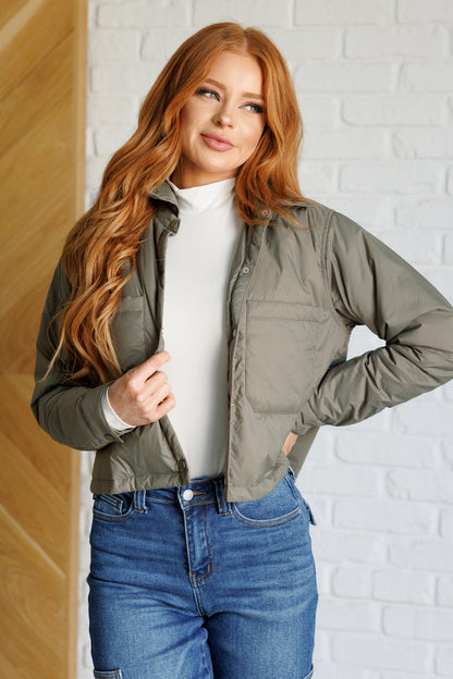Hear Me Out Lightweight Puffer Jacket in Olive - Southern Divas Boutique