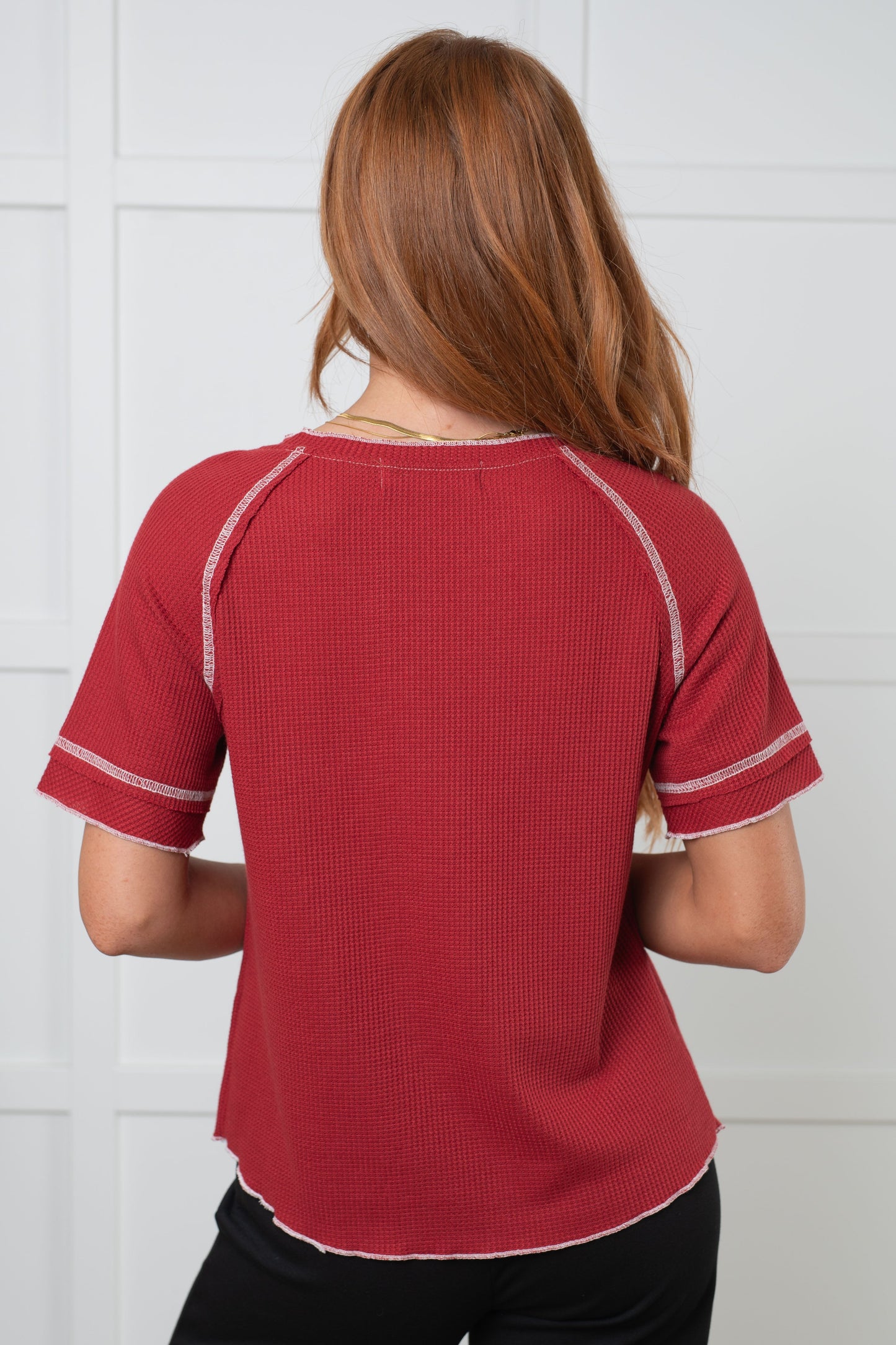 Heartbreaker Waffle Knit Tee in Cranberry - Southern Divas Boutique