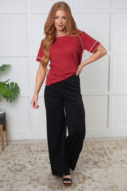 Heartbreaker Waffle Knit Tee in Cranberry - Southern Divas Boutique