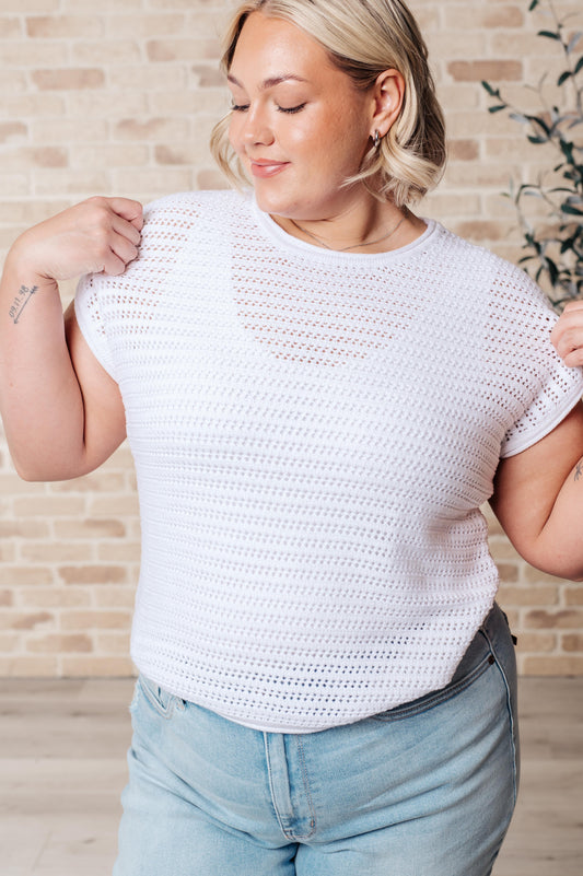 Here for More Open Knit Cap Sleeve Sweater - Southern Divas Boutique