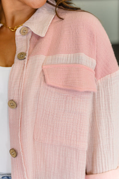 Hot & Unbothered Full Front Button Down Shacket in Pink - Southern Divas Boutique