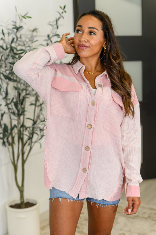 Hot & Unbothered Full Front Button Down Shacket in Pink - Southern Divas Boutique