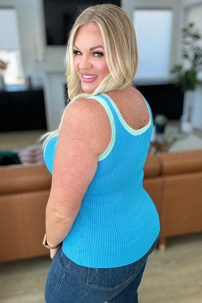 Handled It Contrast Trim Tank in Blue - Southern Divas Boutique