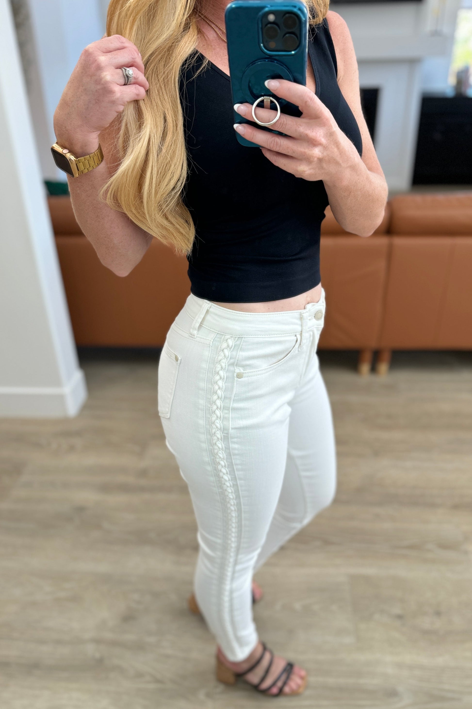 Maddie Mid Rise Braided Side Seam Relaxed Jeans - Southern Divas Boutique