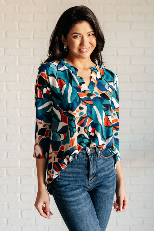 I Think Different Top in Abstract Teal - Southern Divas Boutique