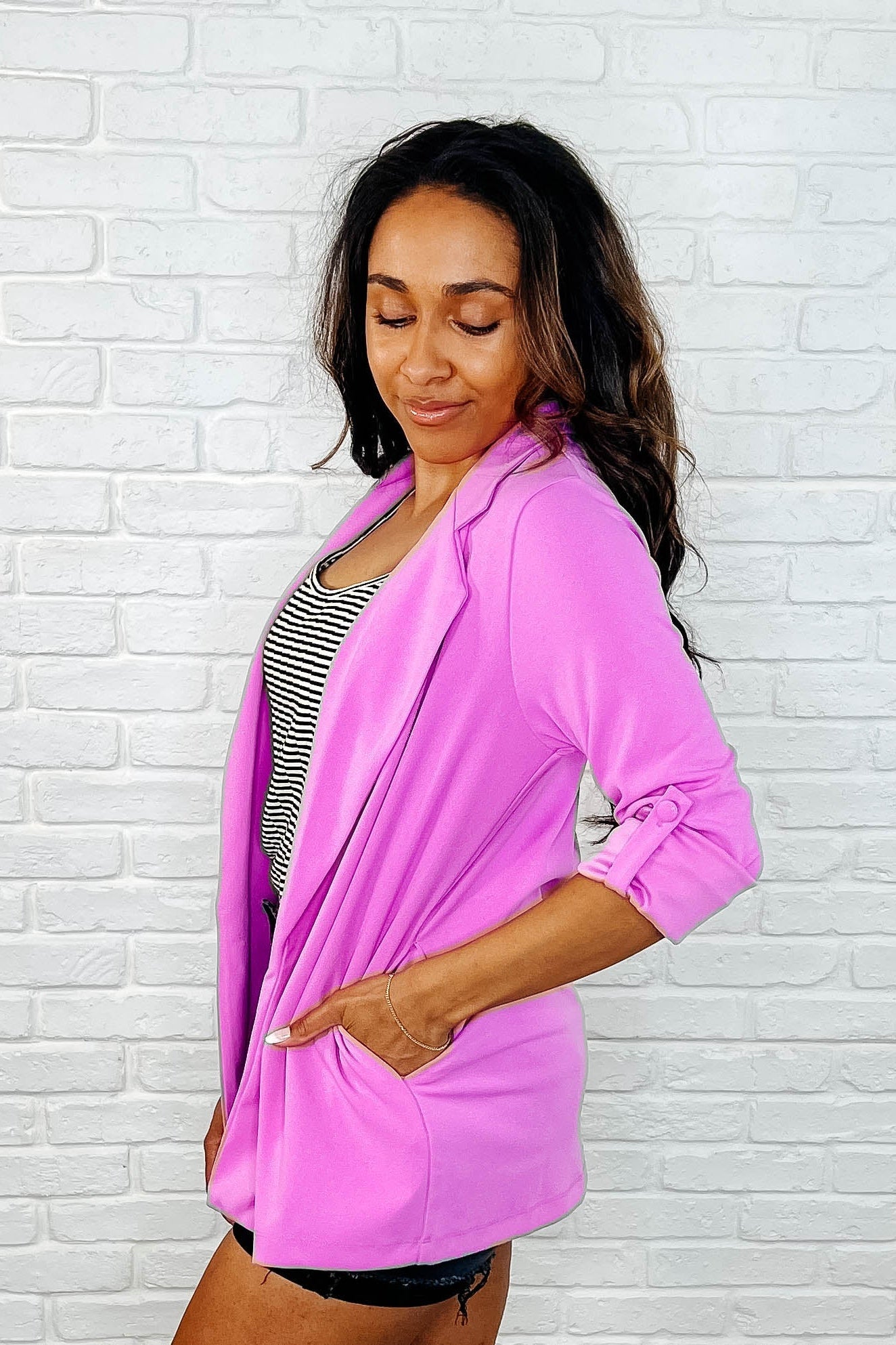 I'm Really That Gal Open Front Blazer in Orchid Glow - Southern Divas Boutique