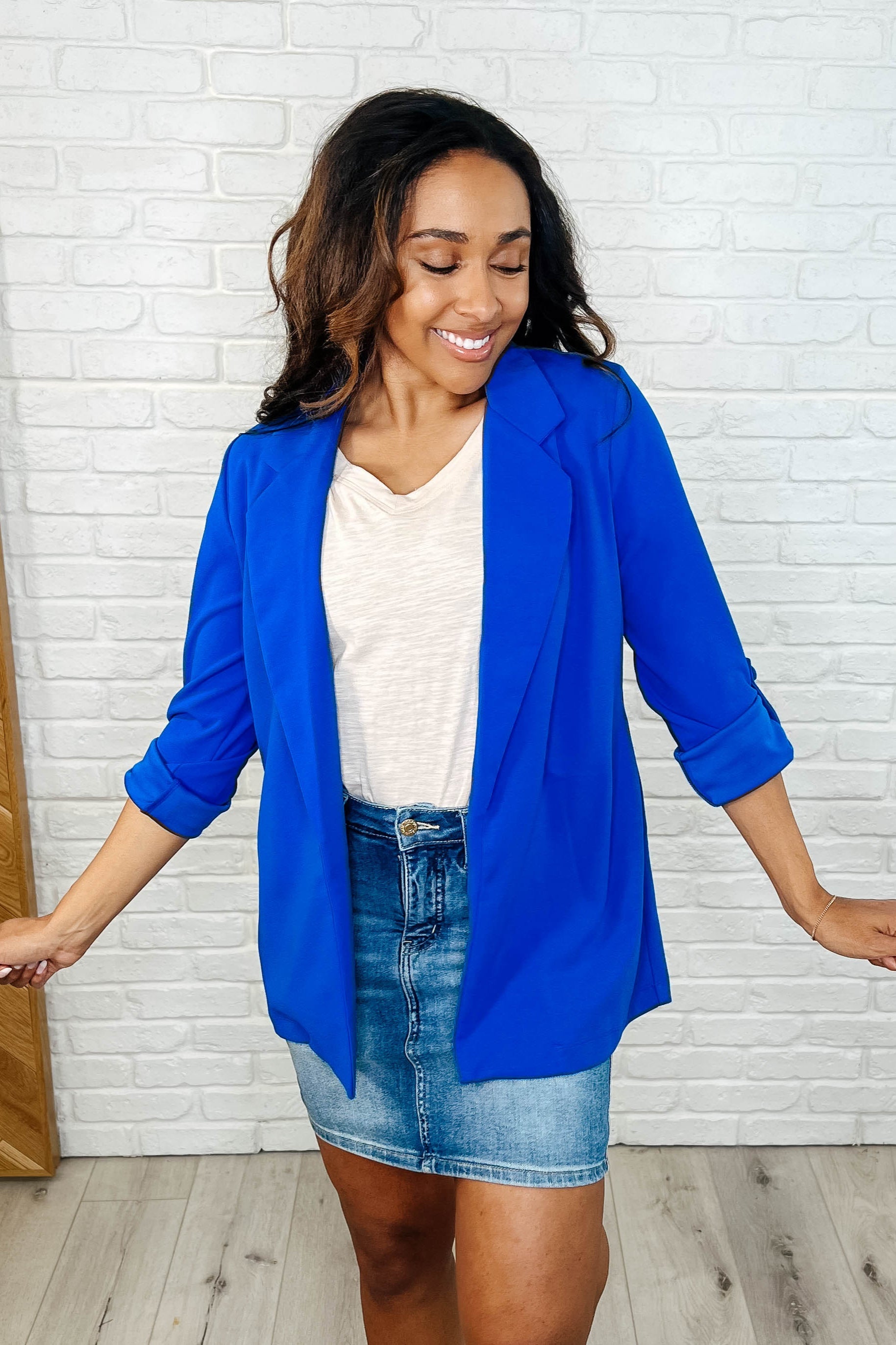 I'm Really That Gal Open Front Blazer in Royal Blue - Southern Divas Boutique
