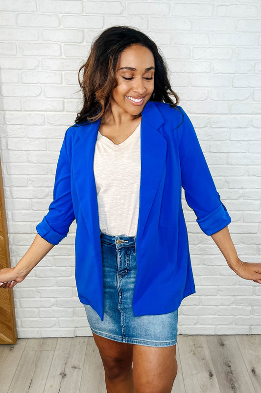I'm Really That Gal Open Front Blazer in Royal Blue - Southern Divas Boutique