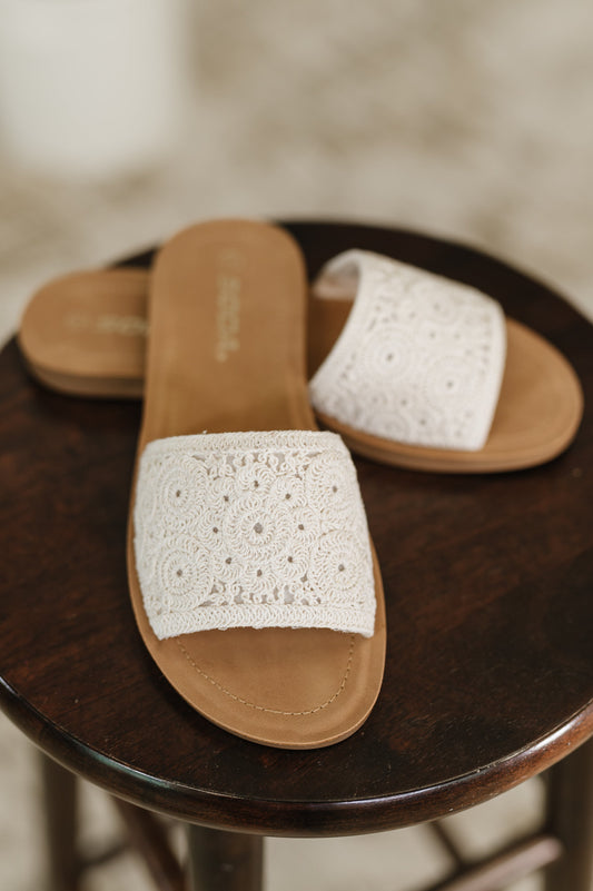 Imelda Off White Crocheted Slip On Sandal - Southern Divas Boutique