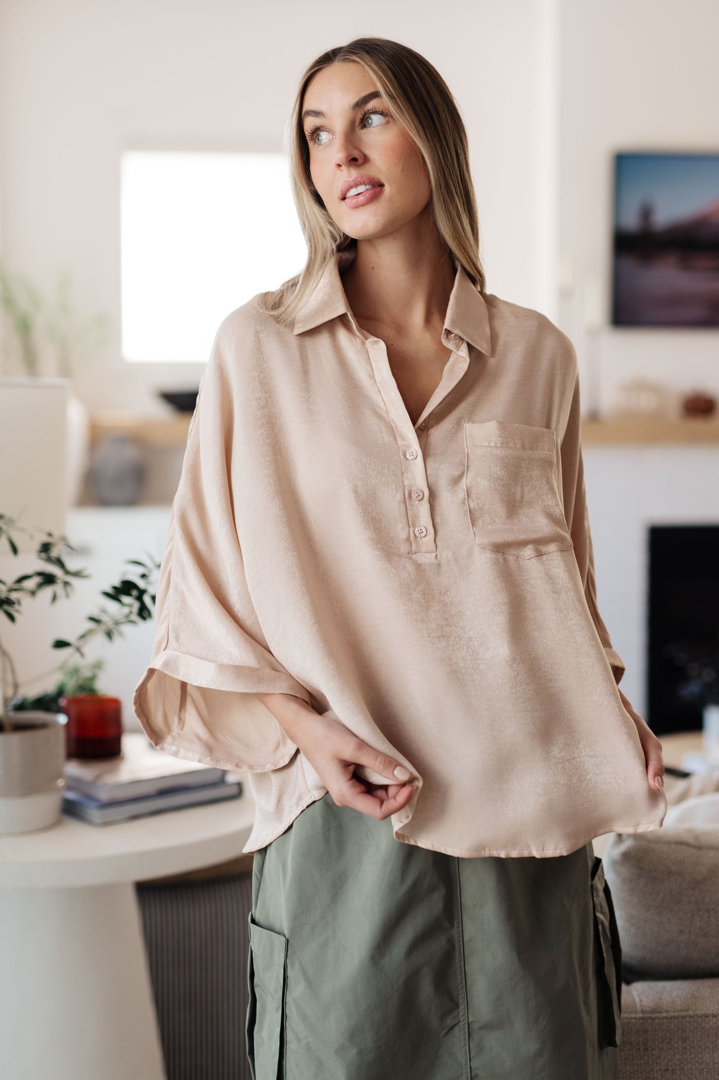 In Your Thoughts Oversized Dolman Sleeve Top in Champagne - Southern Divas Boutique
