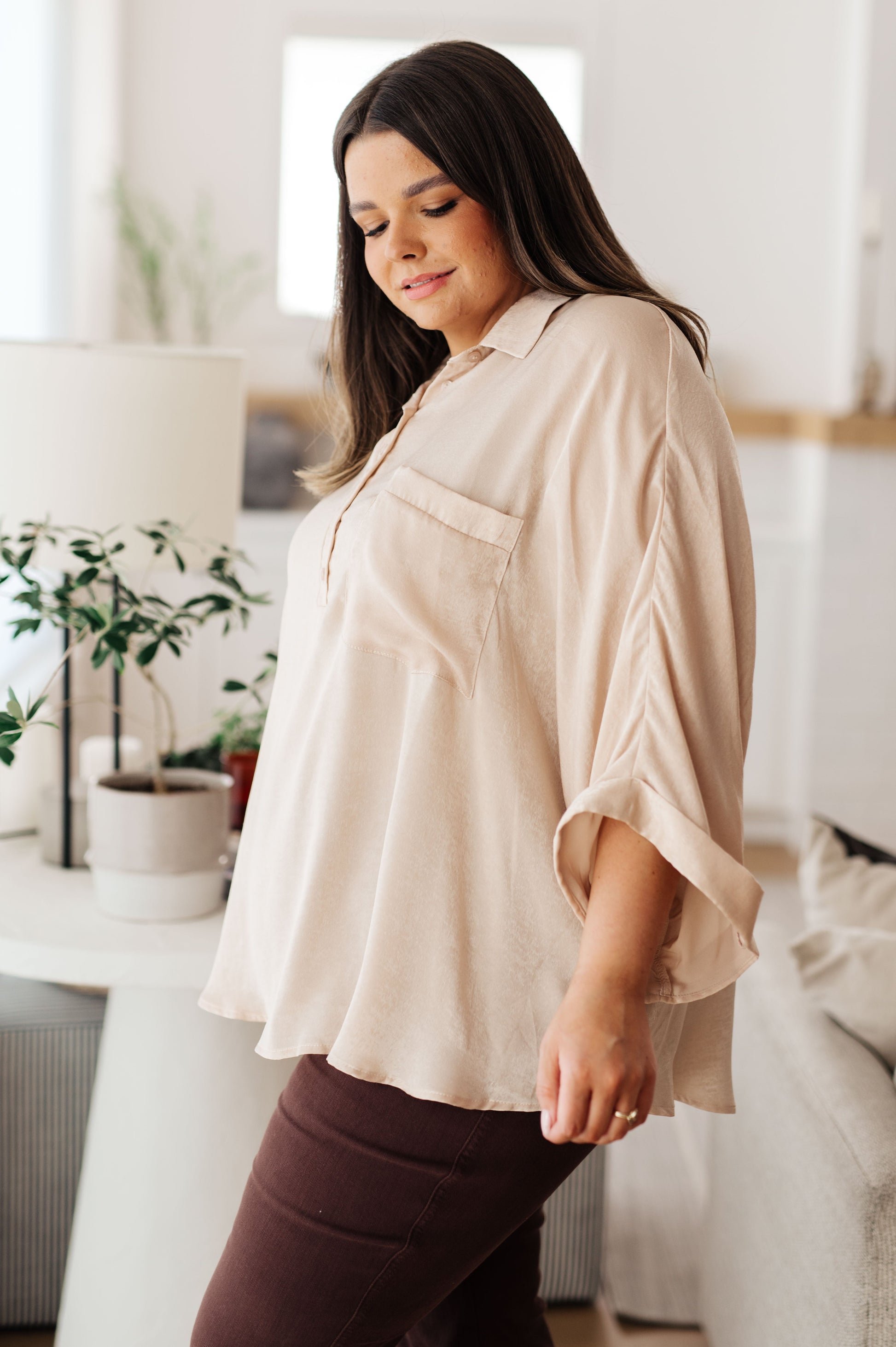 In Your Thoughts Oversized Dolman Sleeve Top in Champagne - Southern Divas Boutique