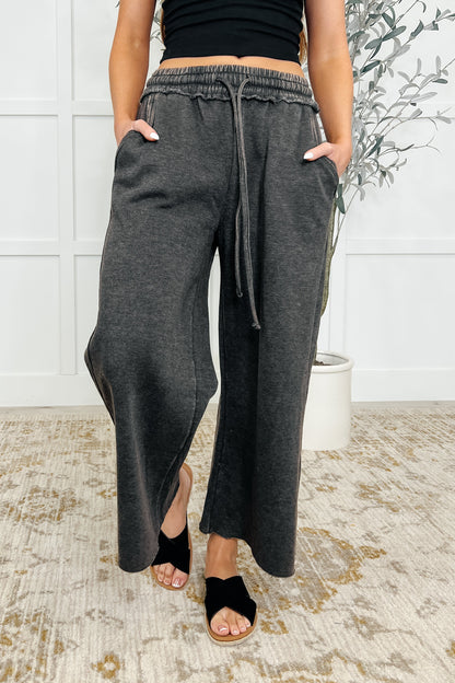 In or Out Wide Leg Cropped Pants Ash Black - Southern Divas Boutique
