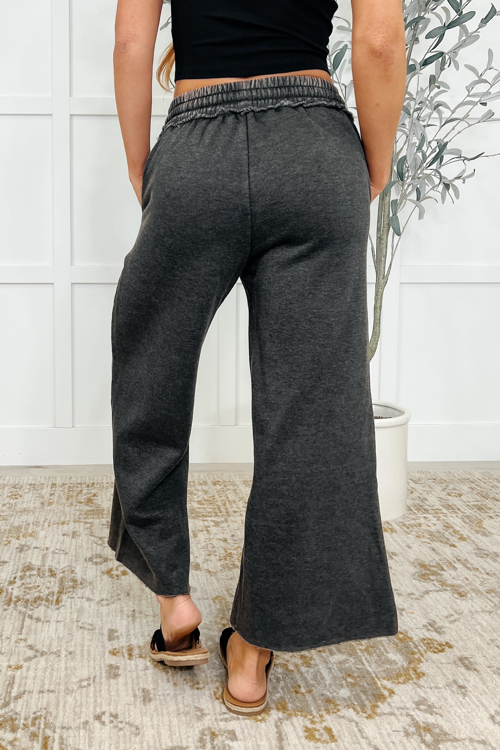In or Out Wide Leg Cropped Pants Ash Black - Southern Divas Boutique