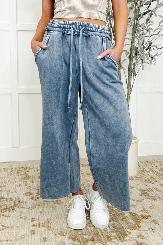 In or Out Wide Leg Cropped Pants Blue Grey - Southern Divas Boutique