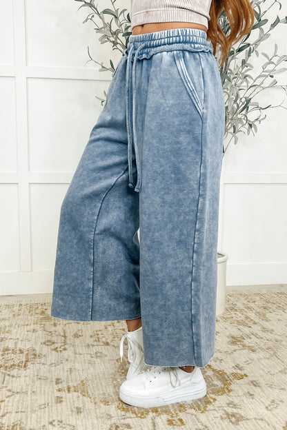 In or Out Wide Leg Cropped Pants Blue Grey - Southern Divas Boutique