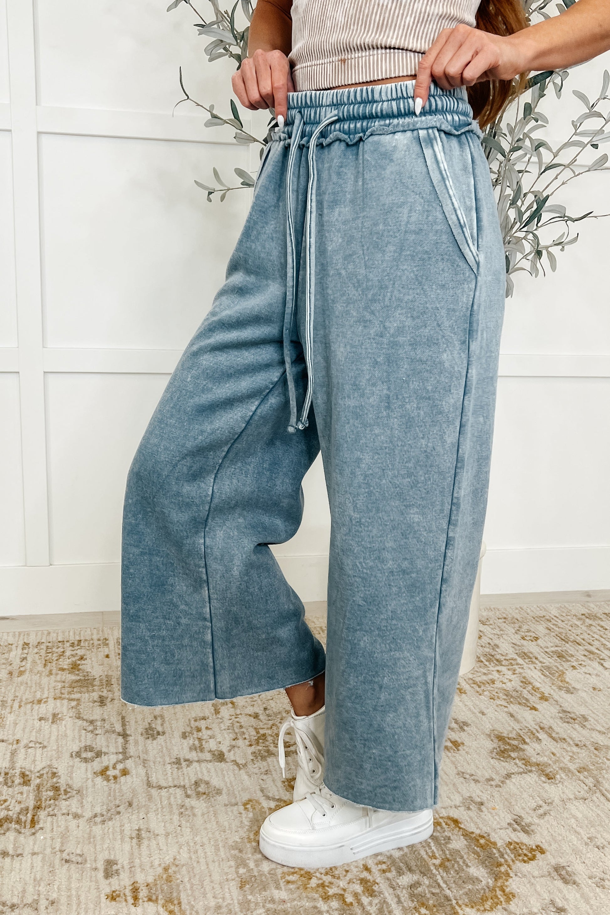 In or Out Wide Leg Cropped Pants Dusty Blue - Southern Divas Boutique